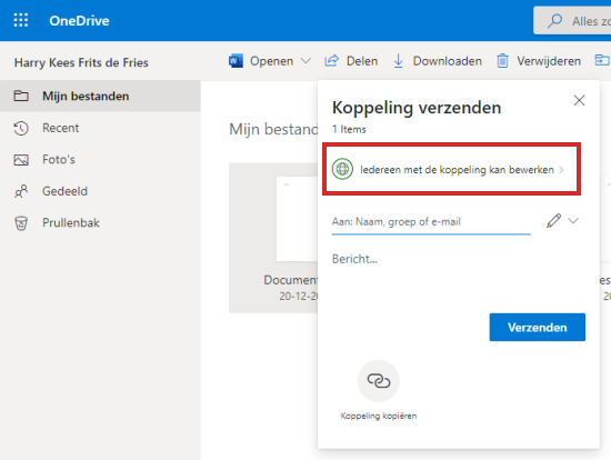 OneDrive bestand delen